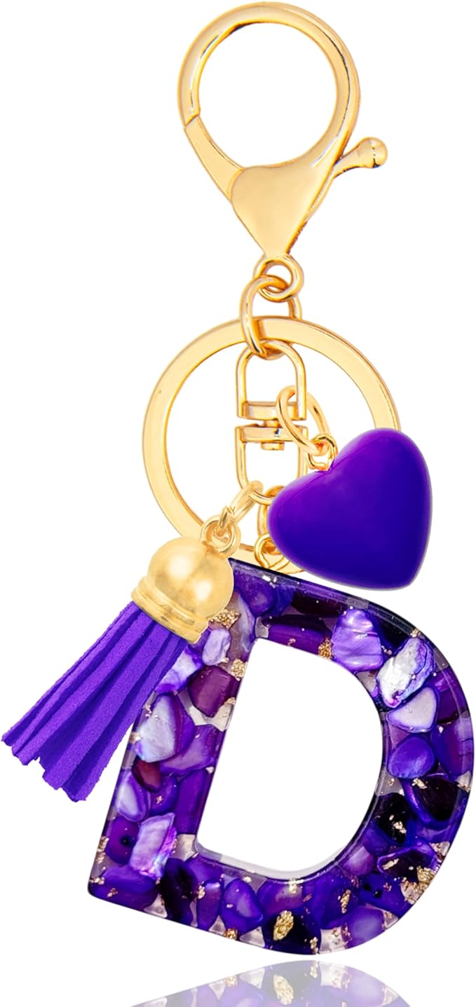 Initial Keychains for Women with Cute Heart Resin - Alphabet Letter Keychain for Bag, Backpacks, Purse or Car key