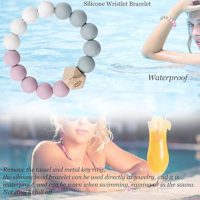 BIHRTC Key Ring Bracelet Car Keychain Holder Wristlet Silicone Women Beaded Bangle Chains
