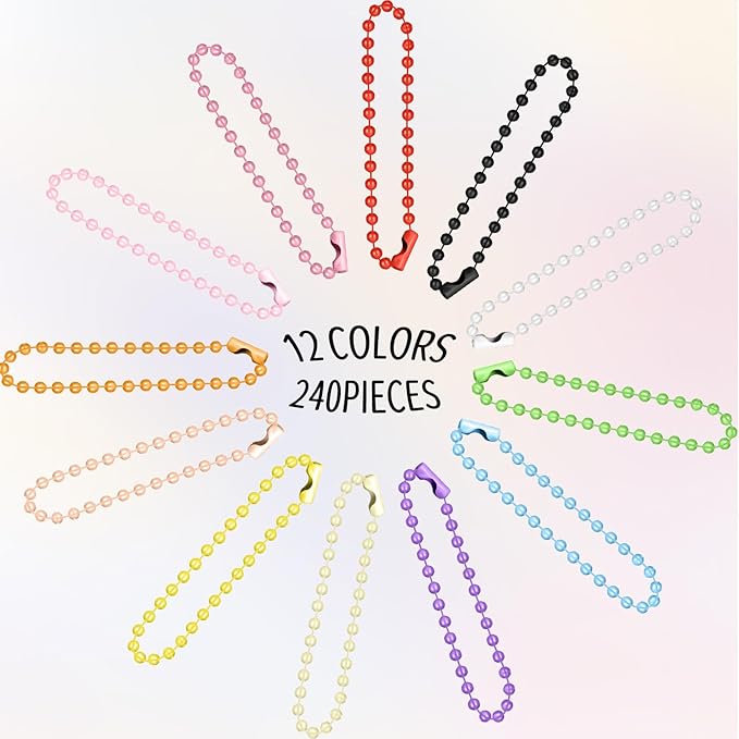 240PCS 100mm Ball Bead Chain for Jewelry Making, Metal Keychain 2.4mm Beads Chains Steel Ball Bead Chain with Connector for Key Craft DIY