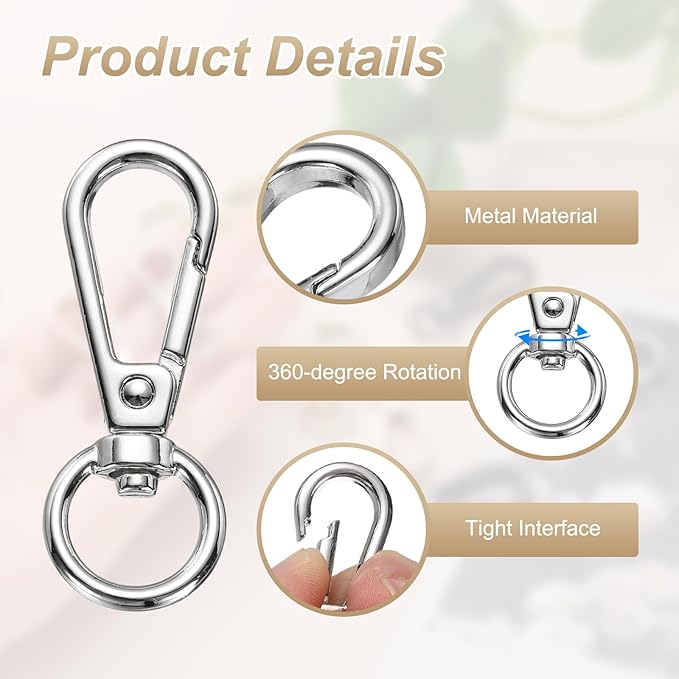 PATIKIL Swivel Lobster Claw Clasps 20pcs Push Gate Snap Hook Metal Trigger Clip Purse Hardware for Keychains Purse Handbag Makings DIY Crafts, Silver White