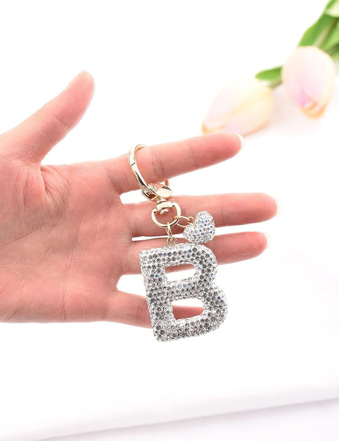 Initial Keychain for Women Girls,Bling Letter Key chain Initial with Heart,Pink Keychain Charms for Backpack Handbag