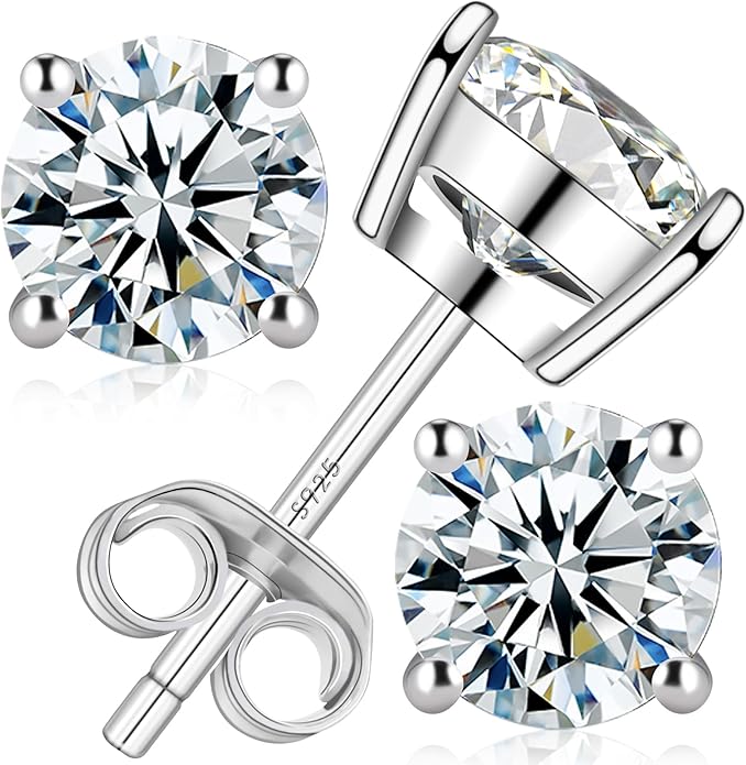 Tunzug Moissanite Stud Earrings DF Color Brilliant Round Cut Lab-Made Moissanite Earrings 18K Gold Plated 925 Sterling Silver Friction Base Stud Earrings for Men Women