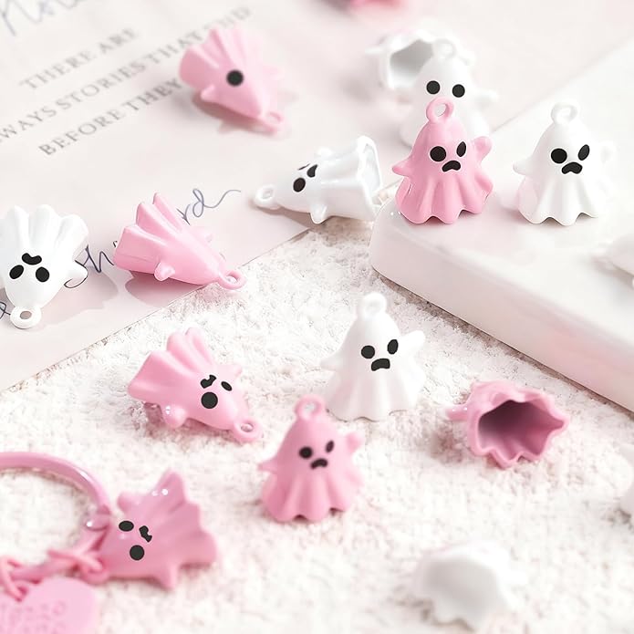 30 Pcs Cute Ghost Charms, Pink and White 3D Pendants for Jewelry Making, Kawaii Resin Charms for Bracelet Necklace Earrings DIY Crafts, Adorable Decorations for Gifts and Accessories