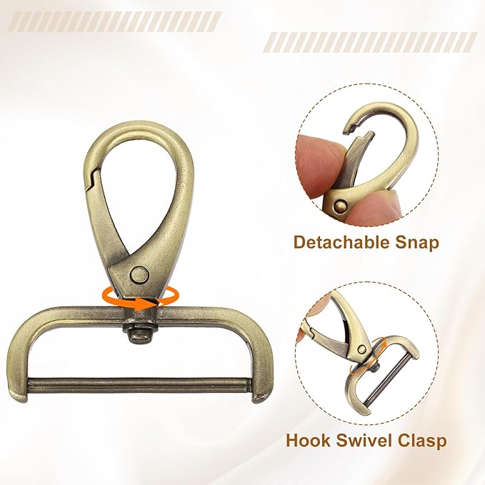 HARFINGTON 4pcs Detachable Snap Hook Swivel Clasp 1 1/2" (38mm) Zinc Alloy Lobster Claw Clasp for Keychain Lanyard Purse DIY Purse Strap, Light Brown