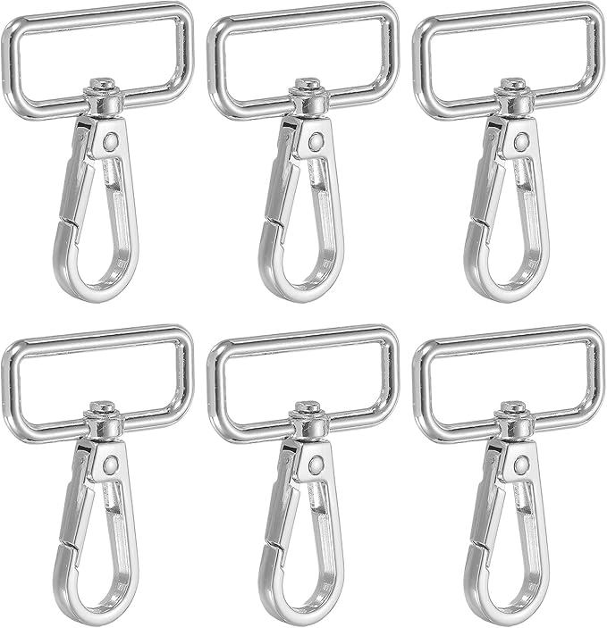 Swivel Snap Hooks, Metal D Ring Keychain Lanyard Clip Hook Lobster Clasp Claw Push Gate Clip - Fitting for(Purse Making - Sewing - DIY Crafts) 6 Pcs & 1.25" & Silver White