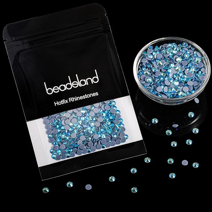 Beadsland Hotfix Rhinestones, 1440pcs Flatback Crystal Rhinestones for Crafts Clothes DIY Decorations, Aquamarine AB, SS16, 3.8-4.0mm