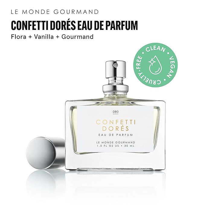 Le Monde Gourmand Confetti Dorés Spray Eau de Parfum with Birthday Cake, Vanilla, Rose Perfume Notes - 1 fl oz (30ml)