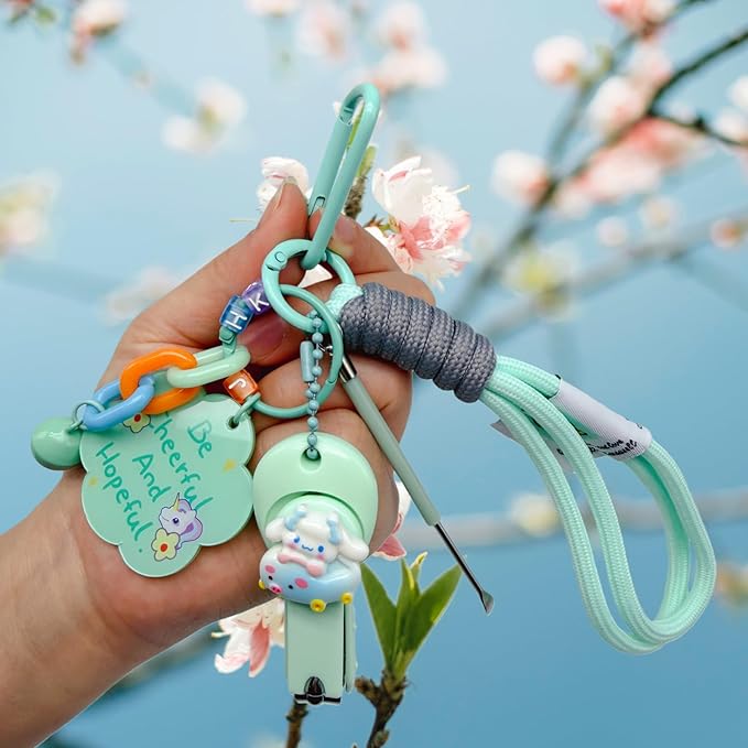 Cute Keychain with Nail Clipper Ear Pick for Women Girls Cute Key Chain Wristlet Cartoon Keychain Lanyard