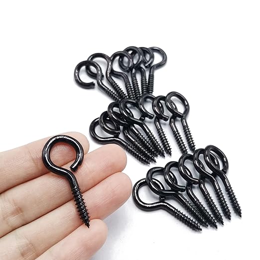 Screw Eye Hooks Metal Eye Bolt 20 Pieces Black Zinc Plated Self Tapping Screws O Ring Eye Pins 1.46 inch