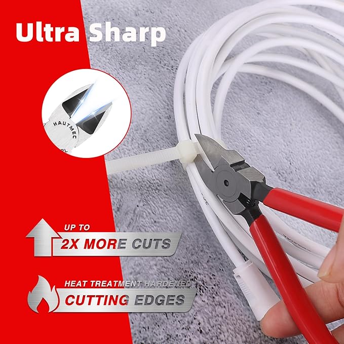 HAUTMEC 6" Flush Cutters Ultra Sharp Flush Cut Pliers 2PCS Small Wire Cutters for Crafting, Spring Loaded and Non-slip Grip Wire Snips for Plastic, Jewelry Marking, Zip Tie, Artificial Flowers