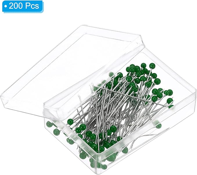 PATIKIL Sewing Pins, 200 Pcs 1.5 Inch Pearlized Ball Head Pins Straight Pin for Fabric, Decorative, Cloth Making, DIY, Dark Green