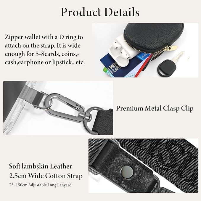 UKON Adjustable Phone Lanyard Crossbody Strap With Wallet Clip-and-Go Strap with Zippered Pouch Widened Phone String for iPhone Hands-Free for Travelling Concerts