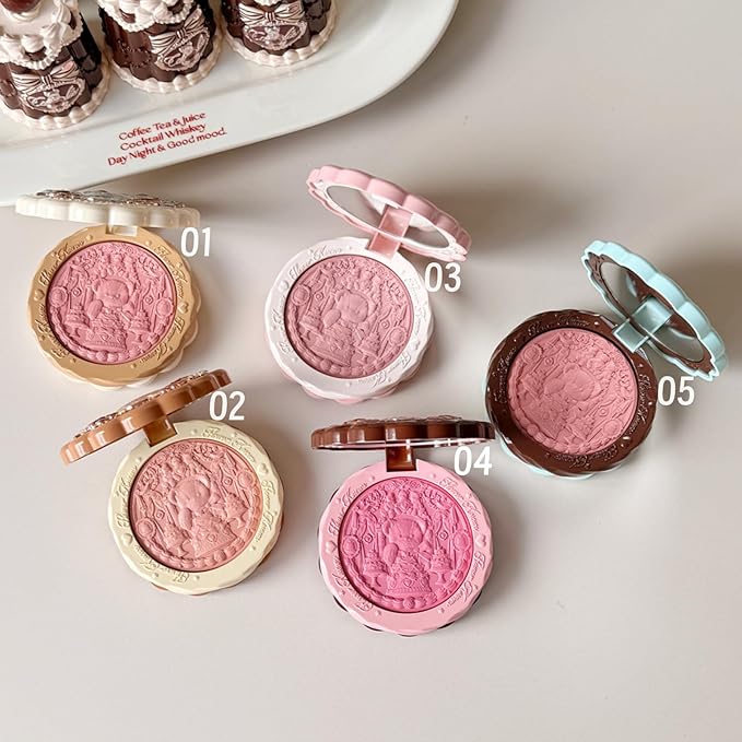 Flower Knows The Sweetie Bear Collection Silk Satin Blush,Shimmery Warm Red Brown Powder Blush for Cheeks,Buildable & Blendable Face Makeup,Soft Long-Lasting for Women & Girls,0.18 Oz(05 Bear Biscuit)