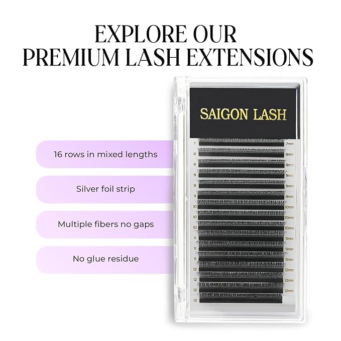 SAIGON LASH 3D Wispy Eyelash Extensions, Premade Fan Lashes, 0.07 B C CC D DD Curl, 7–15mm Mixed Length, Black Volume Individual Lashes for Professionals (CC-0.07-7 - 12mm)