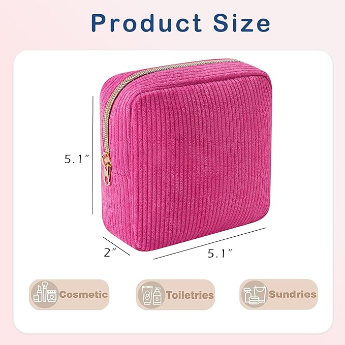 uekeboag Cute Small Corduroy Zipper Makeup Bag, Mini Coquette Aesthetic Pouch with Bear Pattern for for Purse,Key Pocket Lipstick Bag Card Holder Data Cable Organizer (12Hot Pink)