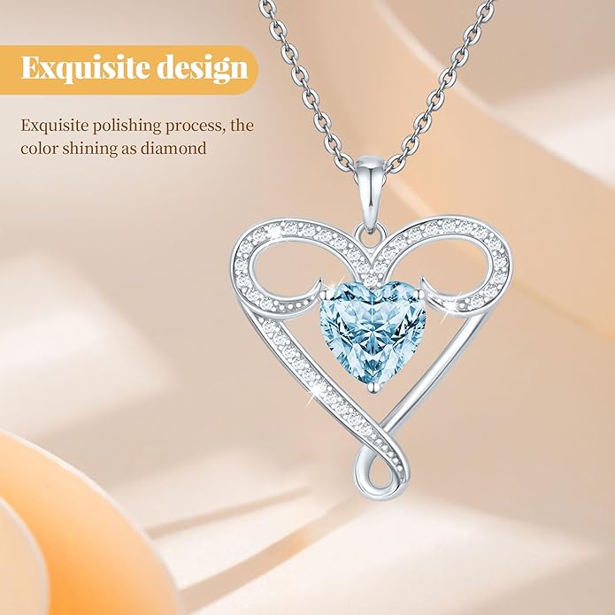 Yuelove Infinity Necklace for Women, 925 Sterling Silver Heart Necklace with 5A Zircon, White Gold Plated Adjustable Chain, Gift for Valentine's Day, Birthday, Anniversary for Wife, Girlfriend, Mom