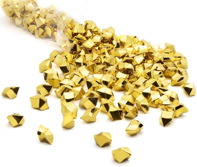 WGVI WGV Acrylic Ice Rock Crystals Treasure Gems for Table Scatters, Vase Fillers, Wedding, Banquet, Party, Event, Birthday Decor (Approx 150 pcs per Bag), 1 Box with 24 Bags, Gold