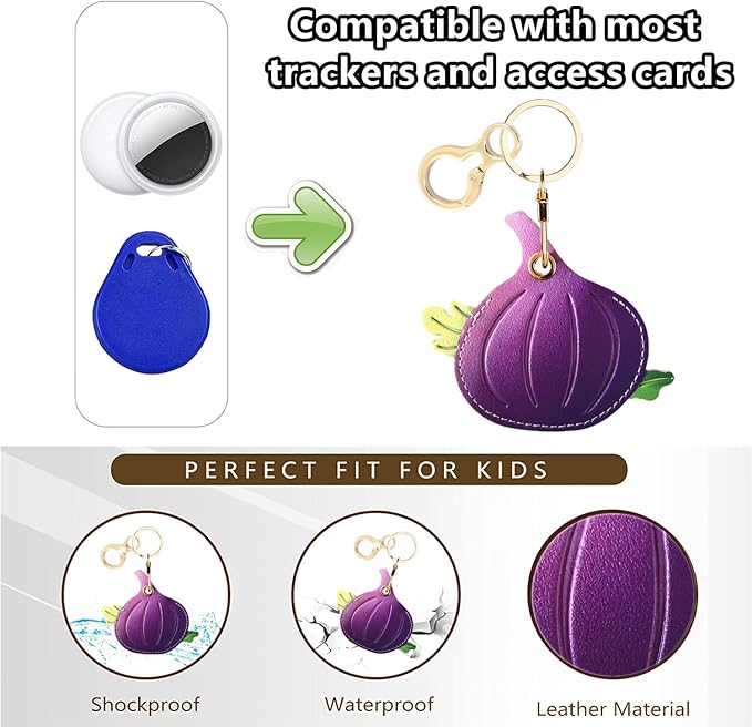 Leather Keychain Holder Case Compatible with AirTag,Cute Protective Apple Air Tag Cover with Keychain Ring,Anti-Scratch Finder GPS Tracker Case for Wallet Keys,bag,pets(Ficus Carica)