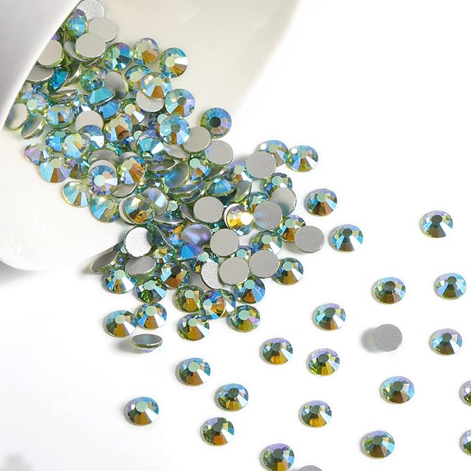 Beadsland 1440 Pieces Flat Back Crystal Rhinestones Round Gems, Peridot AB,SS3,1.2-1.4mm
