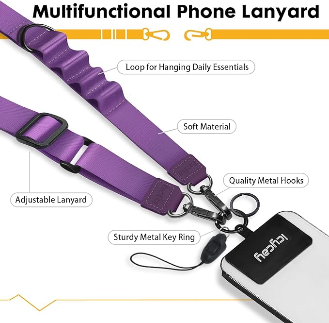 Phone Lanyard Crossbody, Cell Phone Strap for Around The Neck Adjustable, Anti Theft Cute Lanyard for iPhone Case ID Holder Keys Accessories Travel Essential