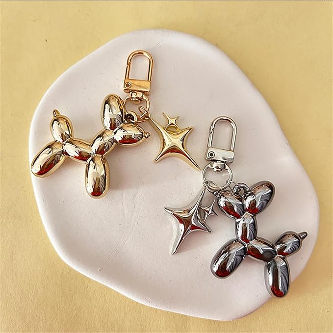 Dreuyet 2Pcs Jelly Balloon Dog Keychains Kawaii Cute Bag Purse Charms Key Chain with Bow Y2K Aesthetic Accessories