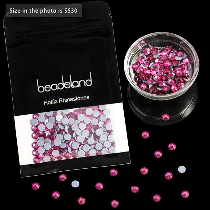 Beadsland Hotfix Rhinestones, 2880pcs Flatback Crystal Rhinestones for Crafts Clothes DIY Decoration,Fuchsia, SS10, 2.7-2.9mm