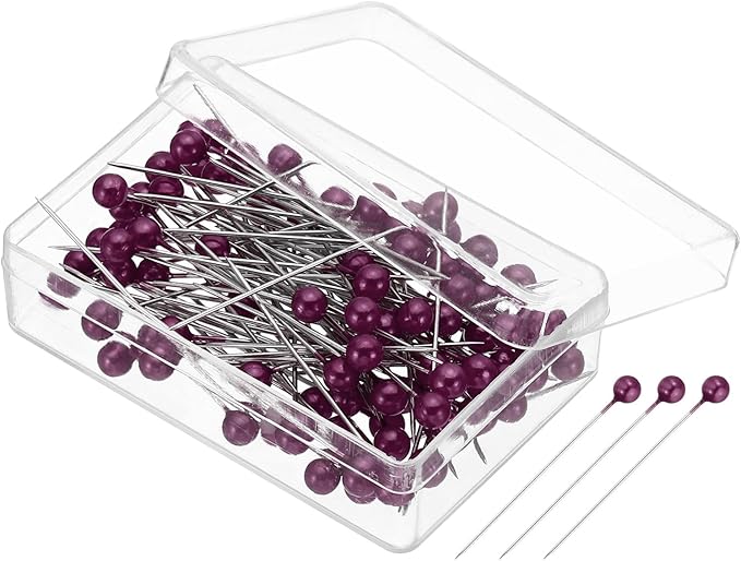 PATIKIL Sewing Pins, 600 Pcs 1.5 Inch Straight Pin with Plastic Pearlized Ball Head for Fabric, Decorative, Jewelry DIY, Craft and Sewing Project, Dark Red