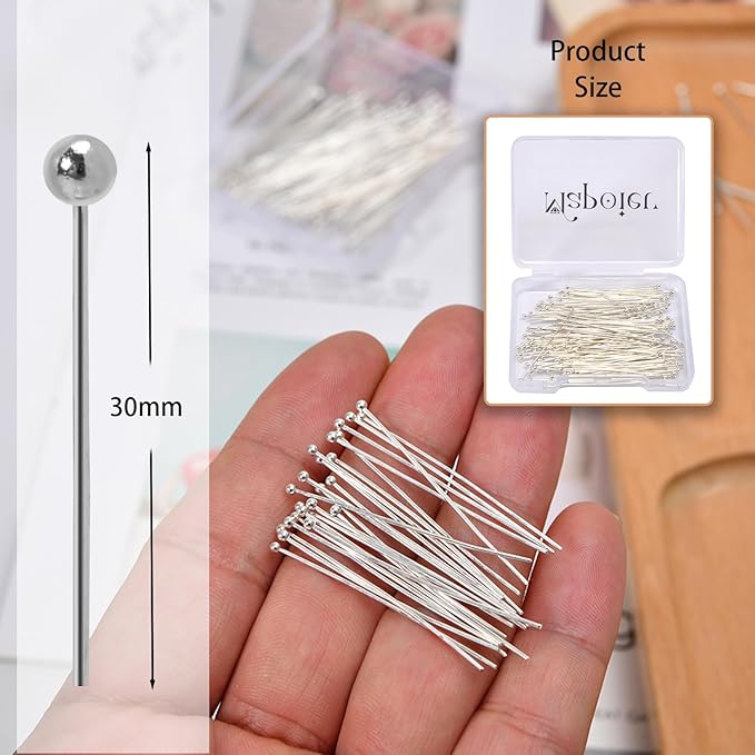 200pcs 30mm 925 Silver Filled Ball Head Pins DIY Crafts Beads Charms Earring Bracelet Jewelry Making Accessories Supplies