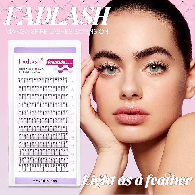 FADLASH Premade Anime Lashes Spire Premade Lash Fans 0.07 C Curl Volume Manga Lash Look Fluffy Natural Lash Extensions for Professional Salon Use (0.07-C, 8-14mm)