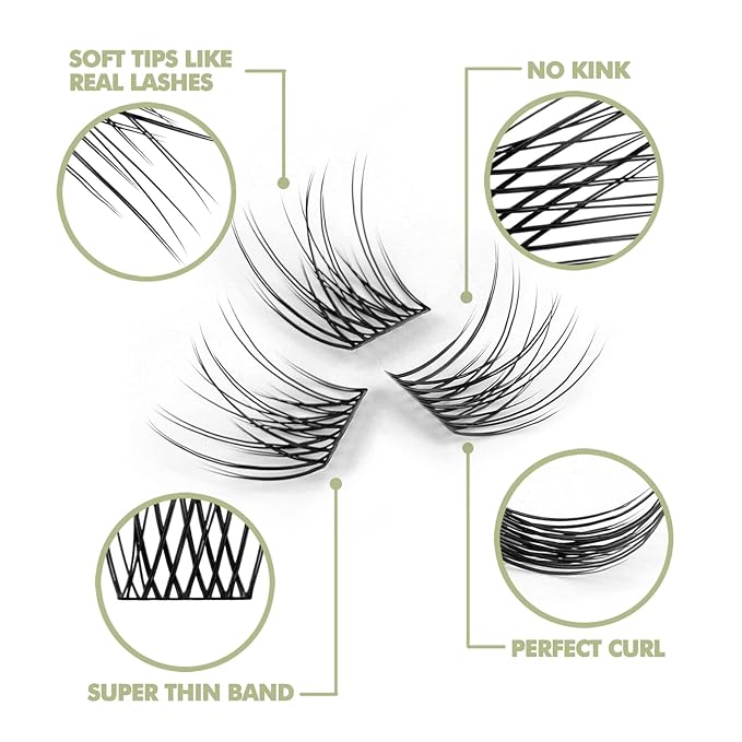 DIY Eyelash Extension, Glue Bonded Band Individual Lash 12 Clusters Natural Lashes Set, Home Eyelash Extension, C curl Lashes Pack (14MM-Natural)