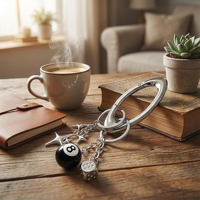 Large Star Carabiner Keychain 8 Ball Dice Charm Keychain Y2K Aesthetic Key Ring Cool Extra-Large Shiny Chrome