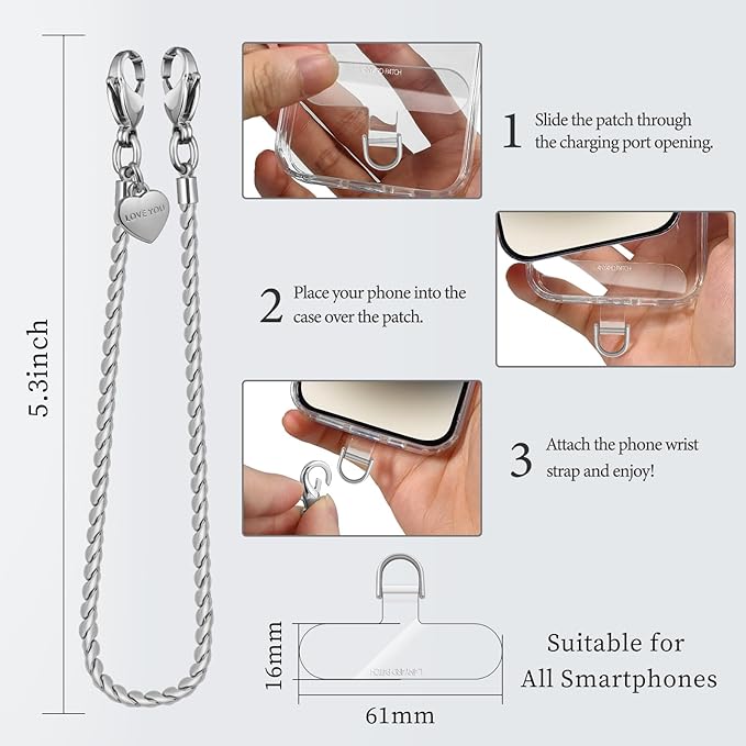 UKON Phone Chain Wrist Strap Metal Phone Lanyard Wristlet Strap with 2xTPU Tether Tab for Women Shopping Traveling Party