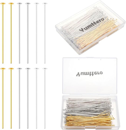 210 Pcs 70mm/2.76 Inch 21 Gauge Head Pins for Jewelry Making Eye Pins Ball Pins, Yumttero Straight Head Pins for Craft Earring Bracelet Necklace Pendant Jewelry Making (Head Pins,Mixed Color)