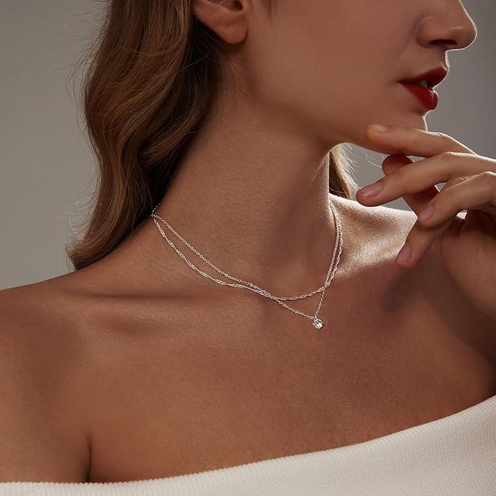 Luxval Diamond Pendant Gold Necklace for Women，Dainty 18k Gold Plated Choker Necklaces Simple Gold Jewelry Gifts for Women Girls