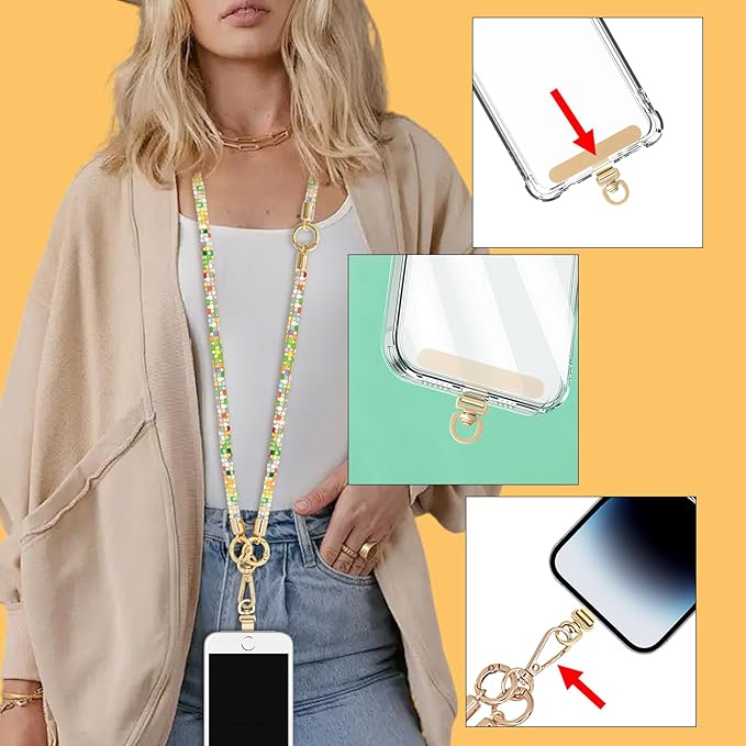 Crystal Phone Strap Crossbody and Wrist Lanyard, Anti Theft Layered & Wrist Strap Cell Phone Neck for Women