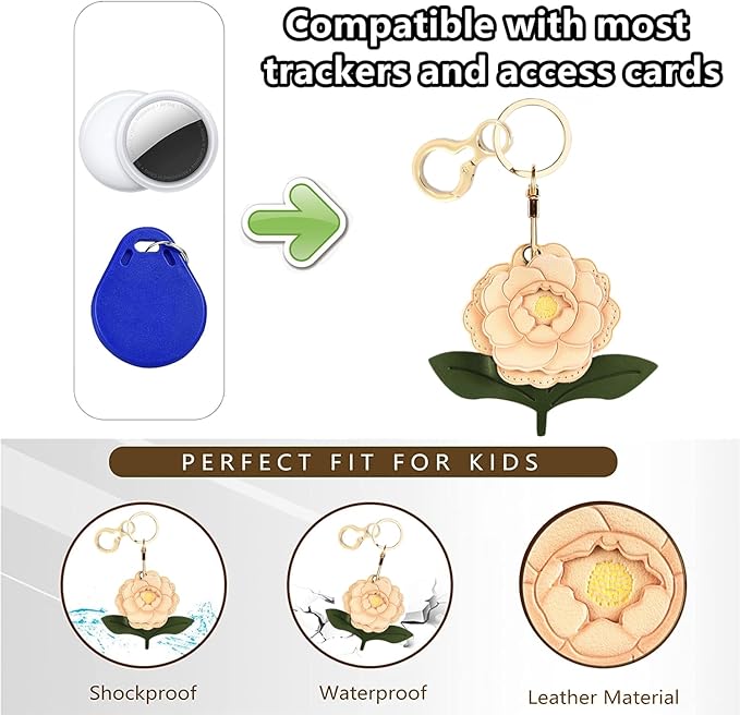 Leather Keychain Holder Case Compatible with AirTag,Cute Protective Apple Air Tag Cover with Keychain Ring,Anti-Scratch Finder GPS Tracker Case for Wallet Keys,Bag,Pets(Figure 1)