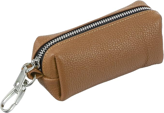 uxcell Leather Coin Purse, Leather Car Key Holder Bag Hand-held Change Purse Keychain Pouch Small Coin Pouch with Key Ring for Women and Men, Dark Brown