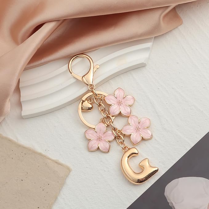 Snycler Bubble Initial Keychain Graceful Flower for bags car remote–A-Z Letter Charms for Women