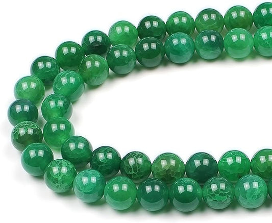 MJDCB Natural Stone Beads 8mm 43pcs Round Green Dragon Vein Agate Loose Gemstone Bead Charms for Jewelry Making Bracelet Necklace Earring Pendant
