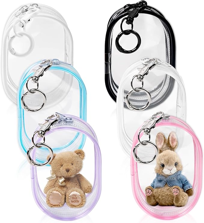 6 Pcs Clear Figure Display Bag with Keychain, Zipper Clear Display Case, Mini Doll Pouch for Figures Collectibles