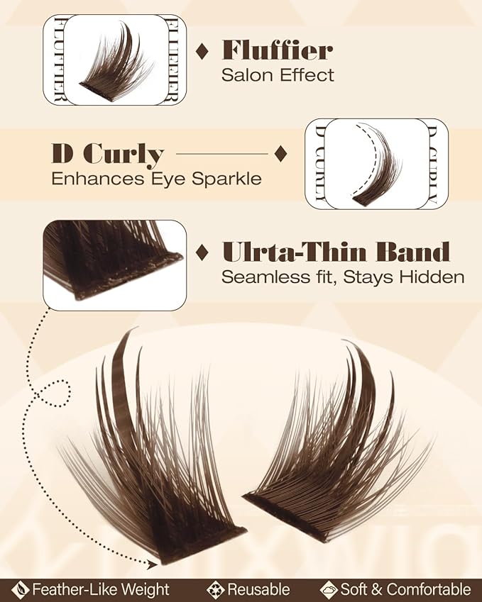 Brown Lash Clusters Wispy Eyelash Clusters 10-14MM Short Spiky Cluster Eyelash Extensions Natural Cluster Lashes Dark Brown Individual Lashes D Curly DIY Lash Extension by Lvmixwig