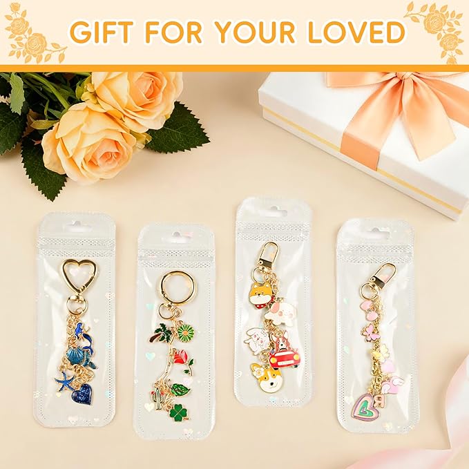 VvLons 323Pcs Keychain Making Kit, Lip Gloss Keychain Making Kit Including 101 Charms 15 Clips 20 Extender Chain, Jewelry Making Kit for Bags Keychains Christmas Gifts Craft Supplies