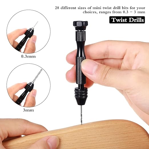 Mudder 57 Pieces Micro Hand Drill Bits Set with Pin Vise 46 Pcs Pin Vise Hand Twist Drills and 10 Pcs PCB Mini Cutting Bits for Resin Polymer Clay Craft DIY Jewelry(Black)