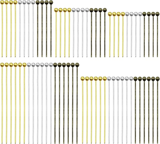 1500pcs Jewelry Head Pins Kit for Jewelry Making,Ball Head Pins Beading Pins Eye Pins Supplies for Beading DIY Craft,18/20/24/30/35mm (Silver,Gold,Ancient Cyan)