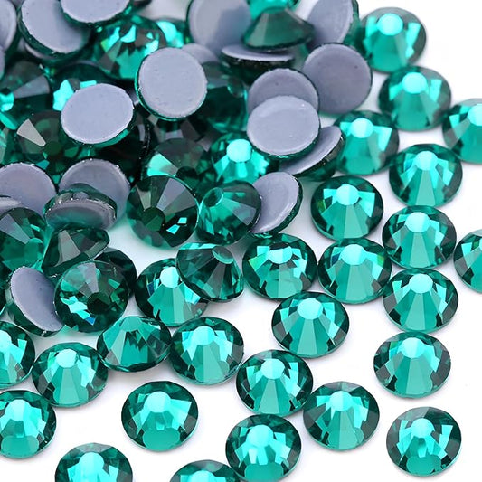 288pcs Hotfix Rhinestones Flatback Crystal Rhinestones for Crafts Crafting Clothes Shoes DIY Decorations, 6.4mm SS30, Peacock Green