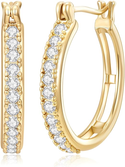 RYHIX 14K Gold Plated Hoop Earrings for Women Hypoallergenic Lightweight Small Hoop Earring for Womens with Round Cubic Zirconia Huggie Hoops Earring for Women 14/16/20/25mm