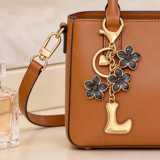 Snycler Bubble Initial Keychain Graceful Flower for bags car remote–A-Z Letter Charms for Women