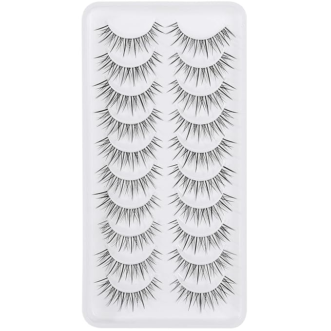 Manga Lashes Natural Look Japanese Anime Lashes Korean Asian Wispy Spiky Lashes with Clear Band Short Fake Eyelash 10 Pairs Pack by outopen