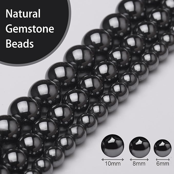 Natural Stone Beads for Jewelry Making,8mm Hematite Polished Smooth Round Gemstone Beads for Bracelet Necklace 15 Inch