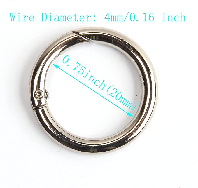 20pcs Trigger Spring O Rings Round Carabiner Clip Snap for Keyrings Buckle, Bags,Purses (Silver, 3/4 inch)